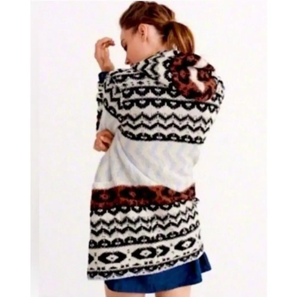 Abercrombie & Fitch Tribal & Geometric Pattern Open Knit Sweater with Hood
